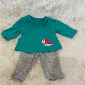 Carter's Teal Top with Bird and Gray Pants Set. NWOT